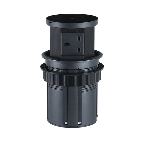 UK/EU Plug Hidden Pop Up Kitchen Power Socket with PD20W Type-C Top 15W Wireless Charging Desk Outlet for Office