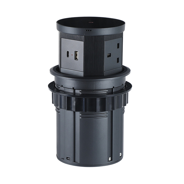 W9 Press USB lifting socket waterproof outlet pneumatic popup socket black